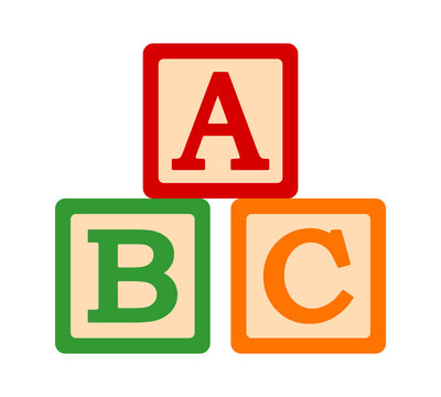 ABC / ABCs toy blocks or cubes with letters for preschool learning flat vector color icon for apps and websites