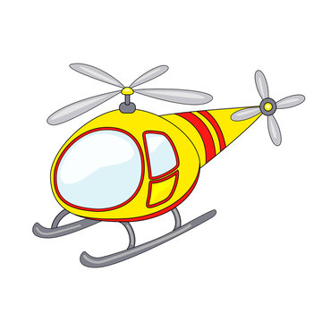 Cute cartoon helicopter. Vector illustration isolated on white b