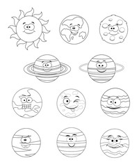 Colorless set of solar system planets. Vector illustration isola