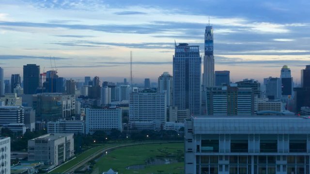 Bangkok, Thailand - Jul 3 2018 : Bangkok early morning scene from height view point(near Si-lom junction)