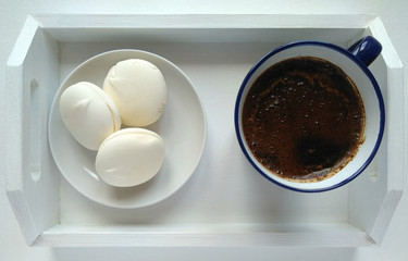 Breakfast, marshmallow, coffee, flowers, Breakfast on tray, coffee with milk, white tray, hydrangea