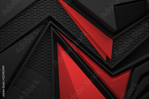 Black Dark And Red Graphic Shape Background 3d Illustration Stock
