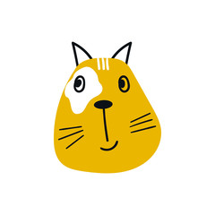 Cute hand drawn nursery poster with orange cat animal. Vector illustration in candinavian style