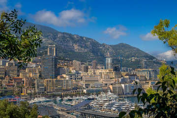 Monaco Monte Carlo sea view with yachts in the sunny day.
