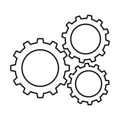 Cogwheels or gears line icon. Connected cogwheels in working mechanism. Vector Illustration