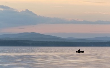 evening gray-blue lake and sky, Pastel colors