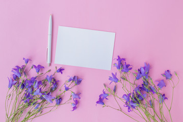 Mockup white greeting card with summer flowers