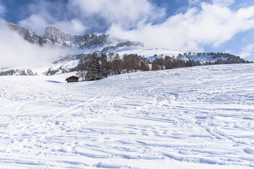 Fototapeta na wymiar Winter landscape in Dolomites Mountains