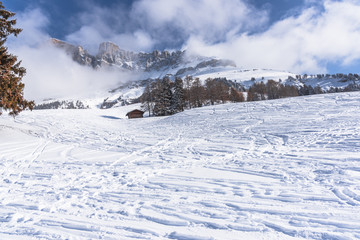 Winter landscape in Dolomites Mountains