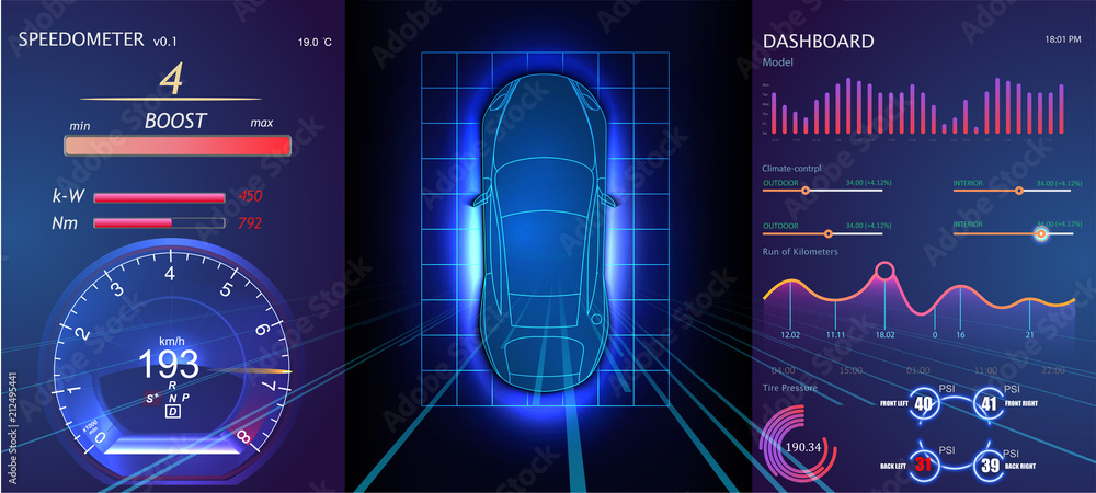Poster futuristic user interface. hud ui. abstract virtual graphic touch user interface. cars infographic. 