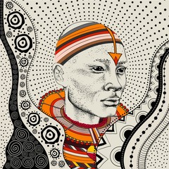African man in tribal clothes. Beautiful black man. Vector illustration - 212495455