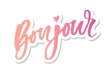 Bonjour Paris Phrase Vector Lettering Calligraphy Brush Sticker © 1emonkey