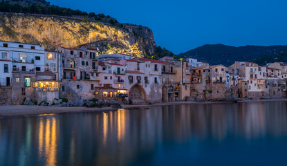 Fototapeta na wymiar Scenic view in Cefalù in the evening, Sicily.