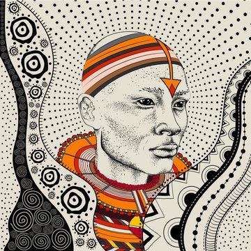 African man in tribal clothes. Beautiful black man. Vector illustration