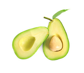 Ripe sliced avocado on white background