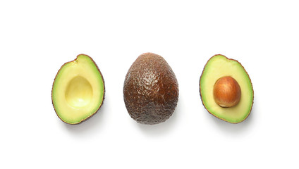 Composition with ripe fresh avocados on white background © New Africa
