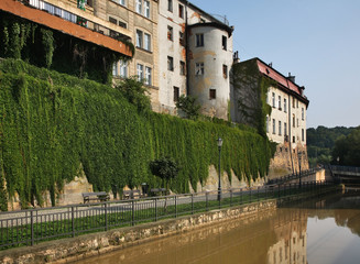 Embankment of Nysa Klodzka river in Klodzko. Poland - obrazy, fototapety, plakaty