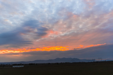 Dramatic clouds at the sunset