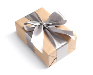 Beautifully wrapped gift box on white background
