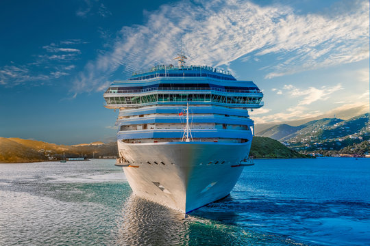 White Cruise Ship From Front