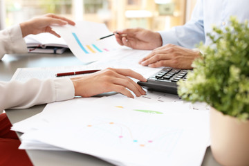 Tax accountants working with documents at table