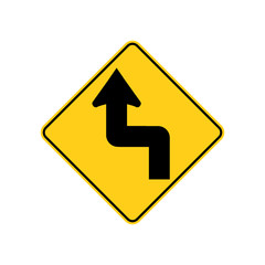 USA traffic road signs.the road ahead ,curve sharply right then left. vector illustration