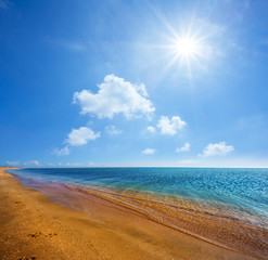 sandy sea beach under a sparkle sun