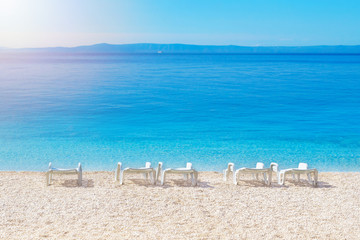 beach lounge and beautiful seascape of adriatic in croatia