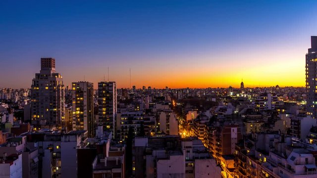 Dusk time-lapse view on the skyline of the city in Buenos Aires, Argentina.
