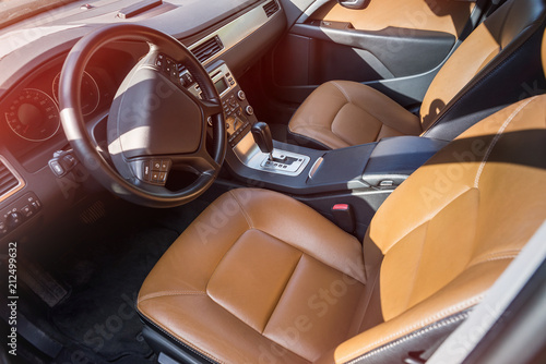 Car Interior Leather Seats In Brown Colours Stock Photo