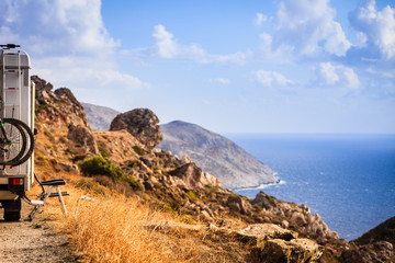 Camper car on nature. Travel