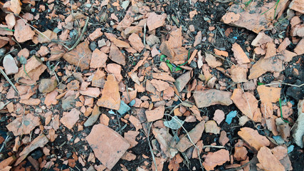 broken bricks on the ground