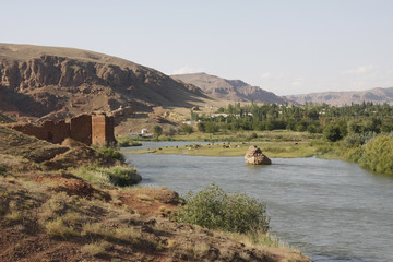 View of the Aras river which flows along the Iranian-Azerbaijan border