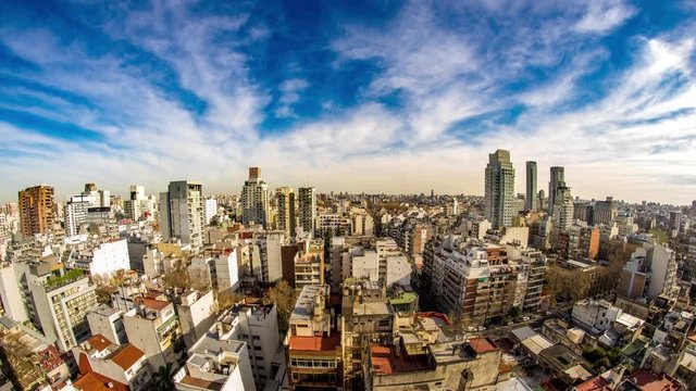 Time-lapse view on the skyline of the city on a cloudy day in Buenos Aires, Argentina.
