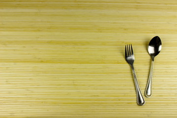 Fork and spoon.  Kitchen and food concept. Copy space