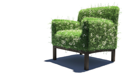 Single Armchair Covered with Daisies and Grass