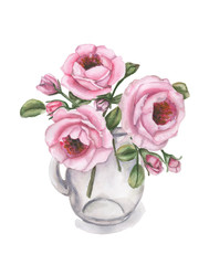 Watercolor roses in a vase