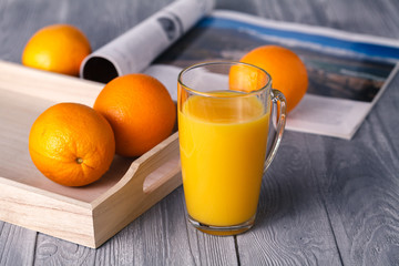 Breakfast with Orange juice on table
