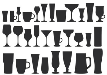 Collection of glasses for drinks. Dishes. Vector illustration.
