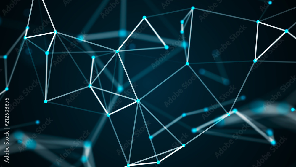 Poster Abstract technology futuristic background. Big data visualization. Block chain network concept. 3D rendering.