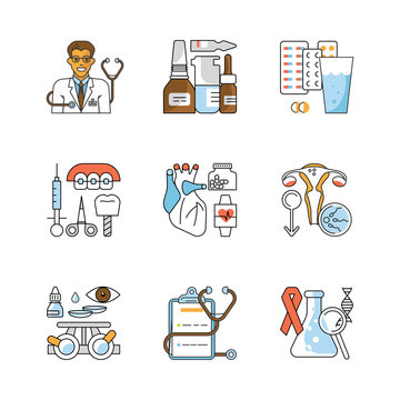 Medicine outline flat icons