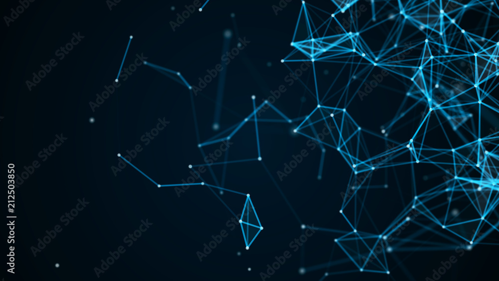 Fototapete Abstract technology futuristic background. Big data visualization. Block chain network concept. 3D rendering.