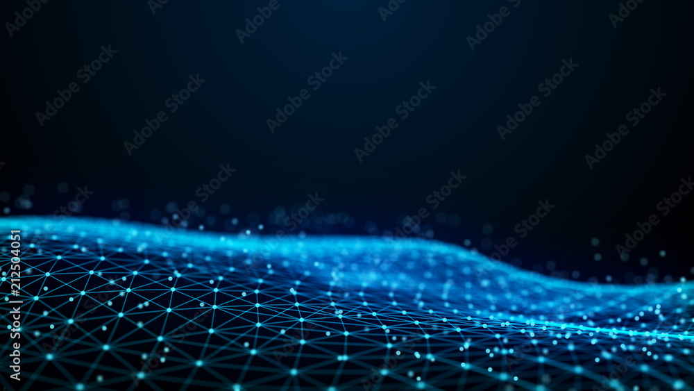 Aufkleber Abstract 3d rendering dots and lines. Technology background. Big data visualization. Artificial intelligence. Plexus.