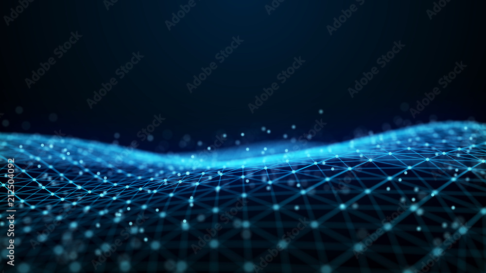 Fototapete Abstract 3d rendering dots and lines. Technology background. Big data visualization. Artificial intelligence. Plexus.