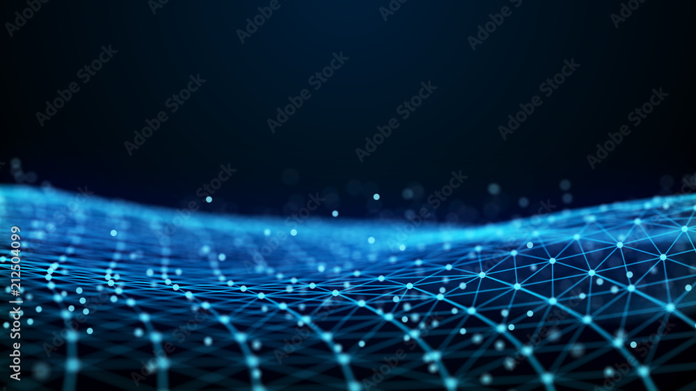Poster Abstract 3d rendering dots and lines. Technology background. Big data visualization. Artificial intelligence. Plexus.