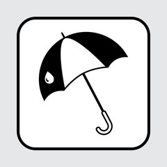 Black and white umbrella icon with drop. Vector illustration