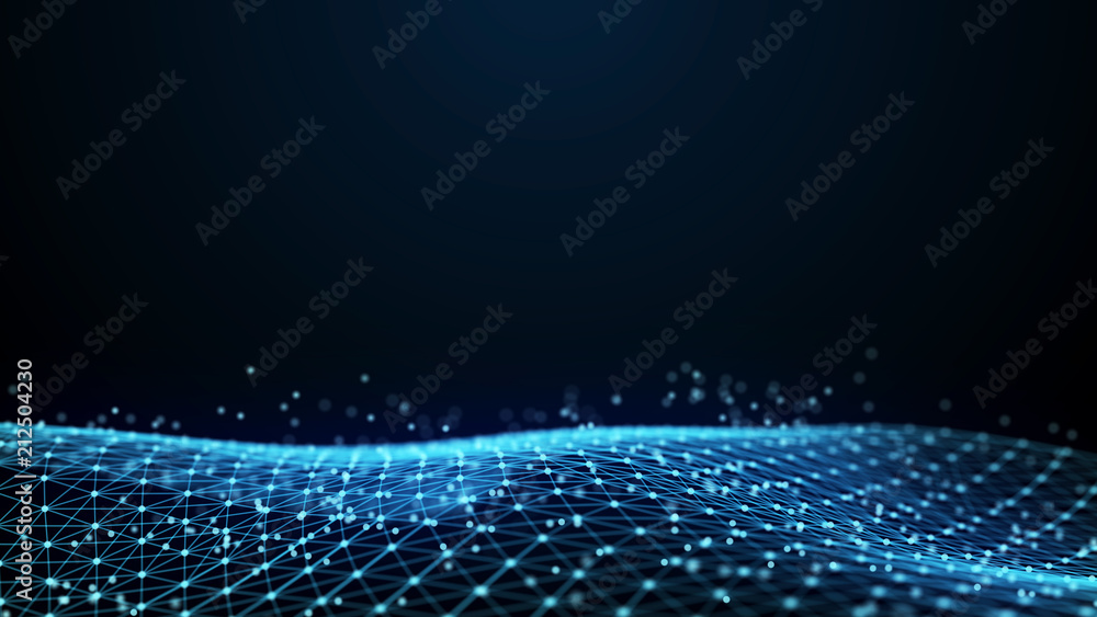 Poster Abstract 3d rendering dots and lines. Technology background. Big data visualization. Artificial intelligence. Plexus.