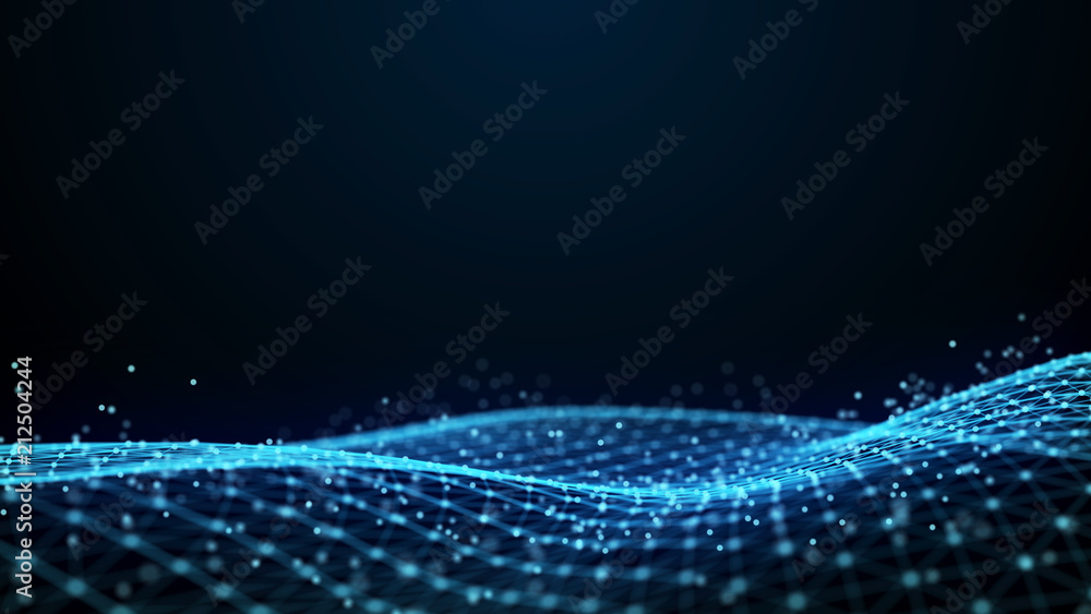 Poster Abstract 3d rendering dots and lines. Technology background. Big data visualization. Artificial intelligence. Plexus.
