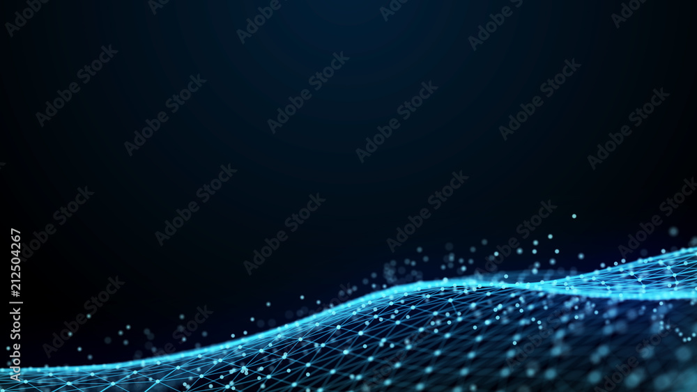 Fototapete Abstract 3d rendering dots and lines. Technology background. Big data visualization. Artificial intelligence. Plexus.