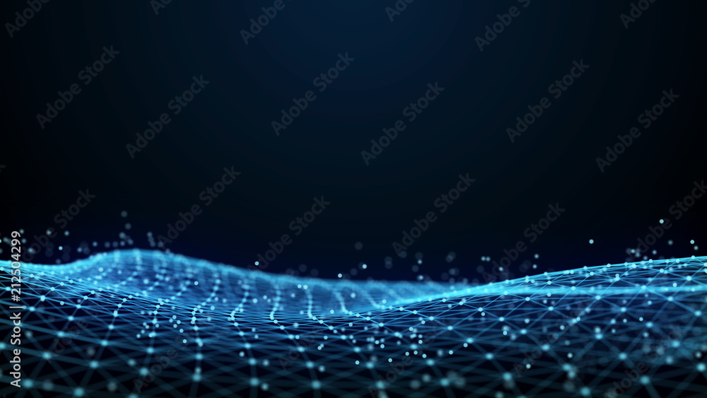 Poster Abstract 3d rendering dots and lines. Technology background. Big data visualization. Artificial intelligence. Plexus.